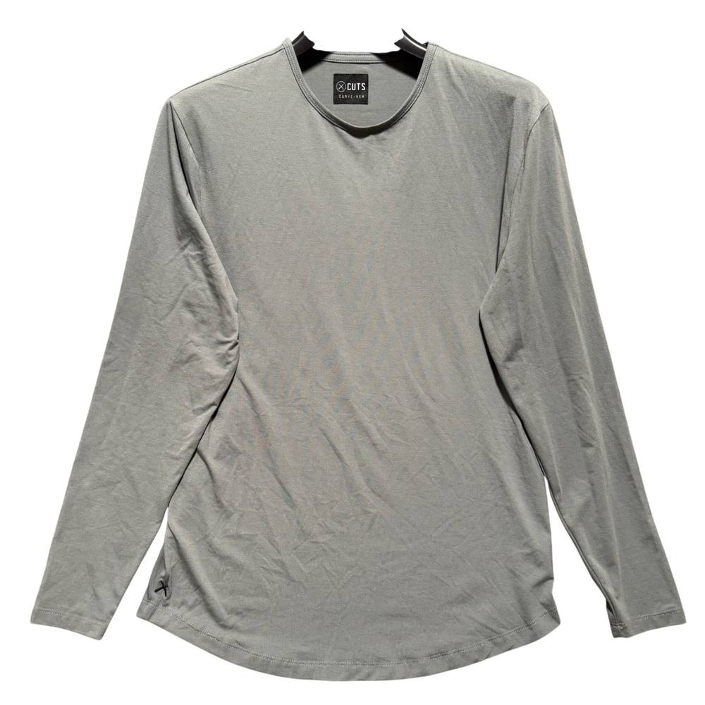 Cuts Curve-Hem Long Sleeve Shirt Large Mens PYCA Pro Crew Neck L Sage - Picture 1 of 9